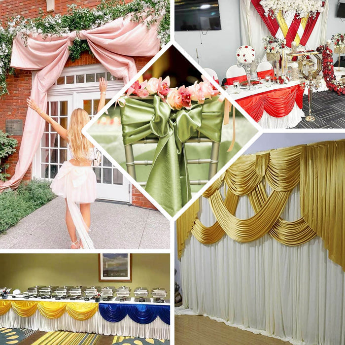 Decorative fabric draping for events and celebrations in various styles and colors.