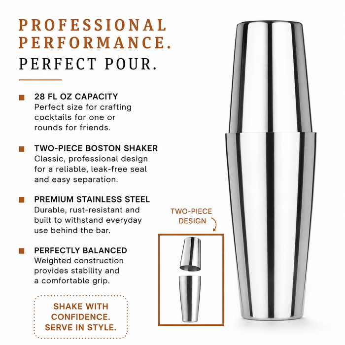 28 fl oz Stainless Steel Boston Shaker