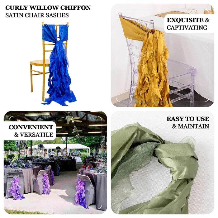 Curly Willow Chiffon Satin Chair Sashes in various colors for events and decor.