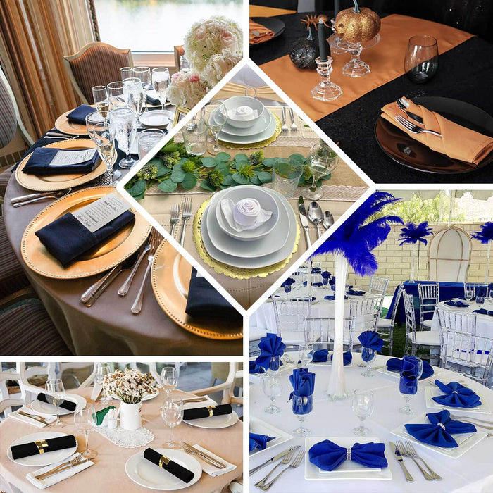 Elegant table settings featuring fine china, glassware, and decorative napkins.