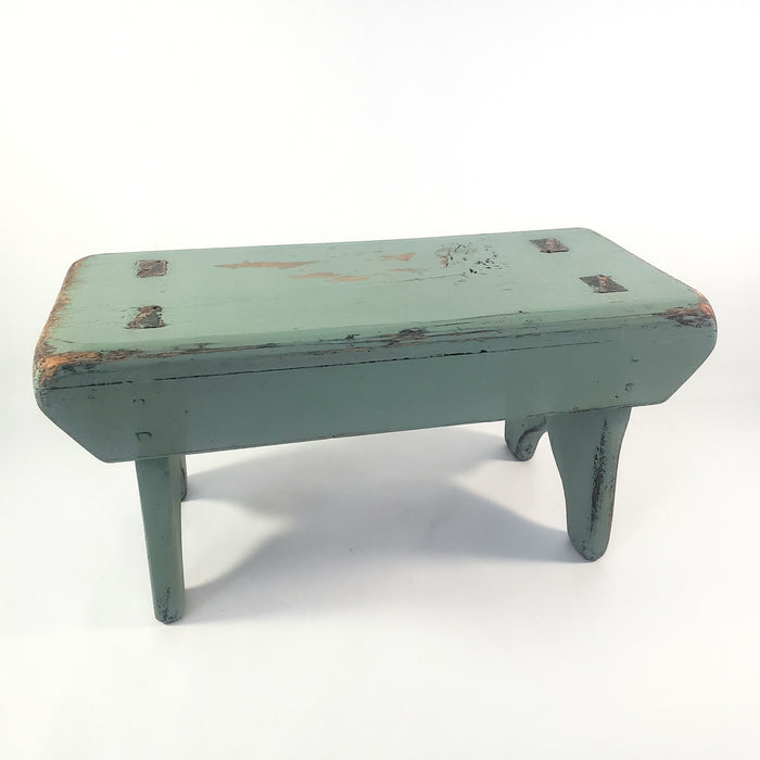 American Painted Blue-Green Foot Stool with Mortise & Tenon Construction
