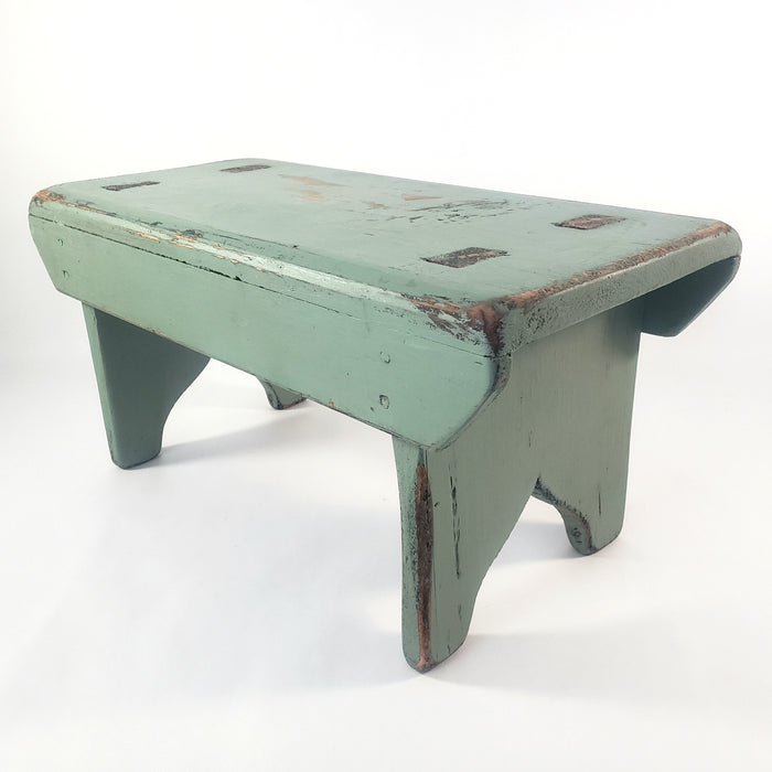 American Painted Blue-Green Foot Stool with Mortise & Tenon Construction