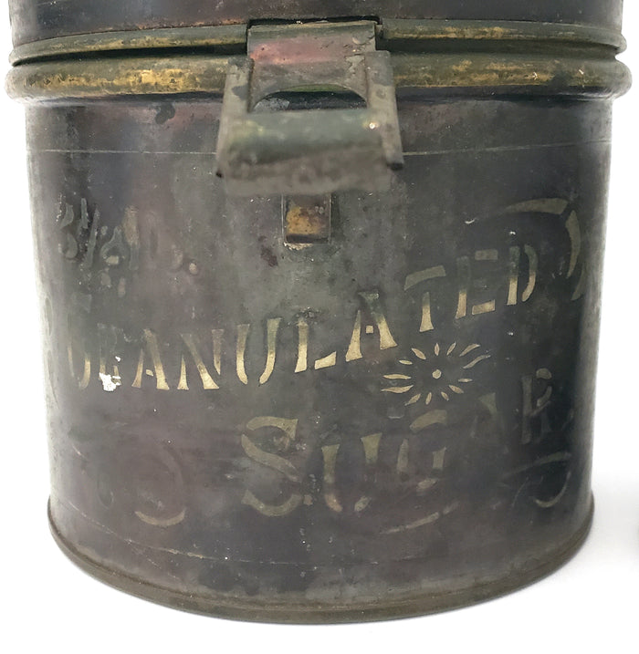Antique 19th Century Kitchen Sugar Tin Canister and Shaker Muffineer