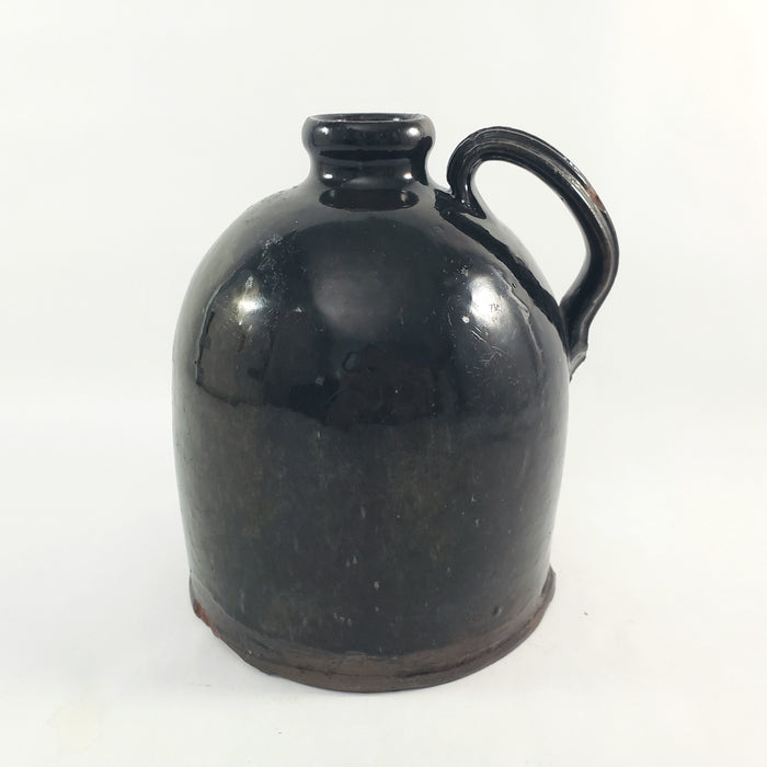 Antique American Redware Small Dark Brown Glazed Jug 1 Quart