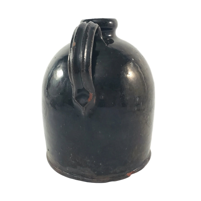 Antique American Redware Small Dark Brown Glazed Jug 1 Quart