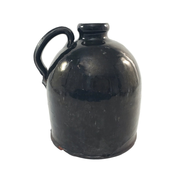 Antique American Redware Small Dark Brown Glazed Jug 1 Quart