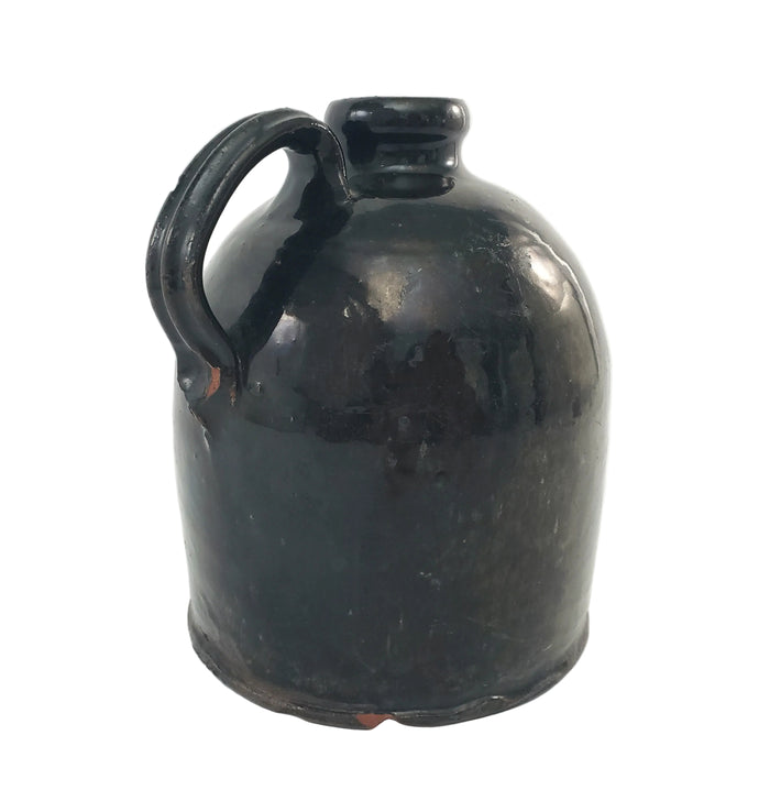 Antique American Redware Small Dark Brown Glazed Jug 1 Quart