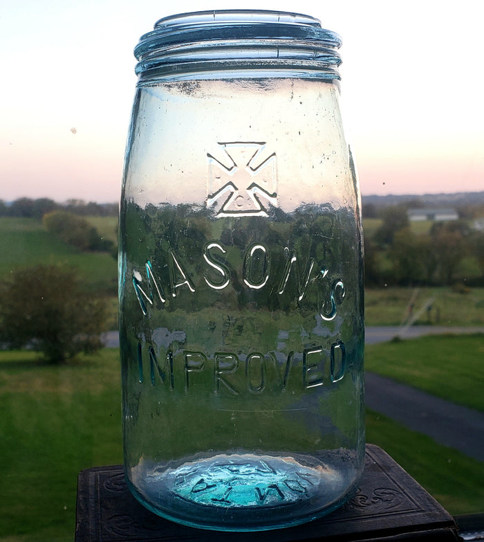 Antique Blue Mason Glass Canning Jar Maltese Cross Hero Fruit Co. Philadelphia, No Lid