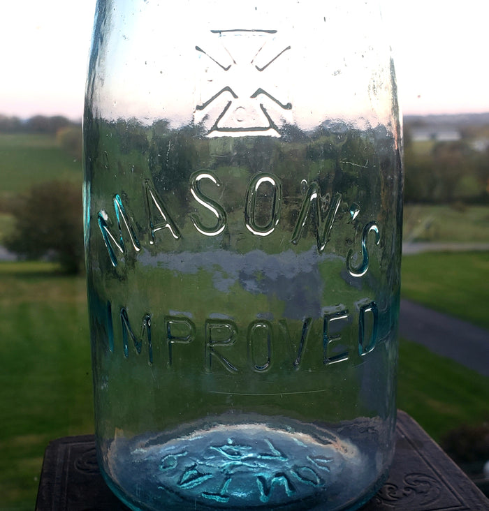 Antique Blue Mason Glass Canning Jar Maltese Cross Hero Fruit Co. Philadelphia, No Lid