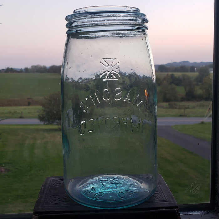 Antique Blue Mason Glass Canning Jar Maltese Cross Hero Fruit Co. Philadelphia, No Lid