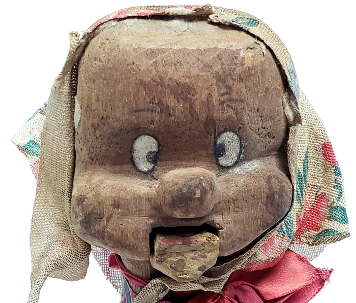 Antique Creepy Primitive Wooden Hand Puppet Movable Mouth, Depression Era