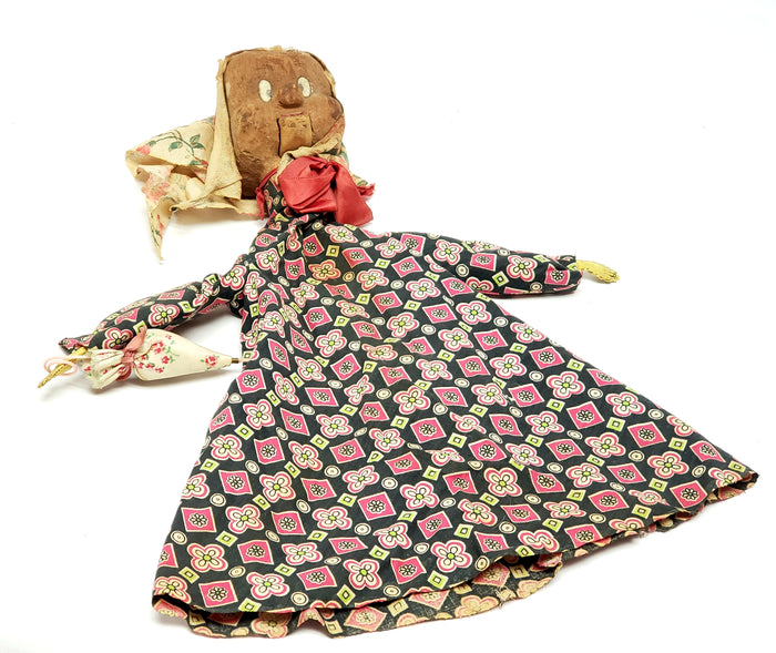 Antique Creepy Primitive Wooden Hand Puppet Movable Mouth, Depression Era