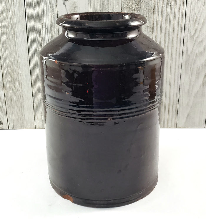 Antique Dark Brown Glazed Redware Jar 8 1/4" 2 Quart