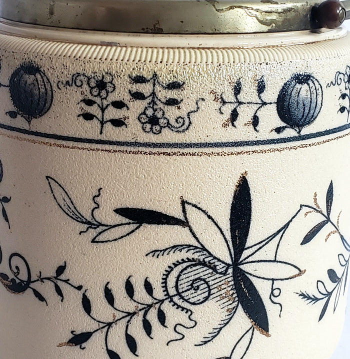 Antique English Biscuit Barrel Blue Floral on Ivory c. 1800's