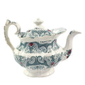 Antique English Green Transferware Teapot 4 Cups Staffordshire, England