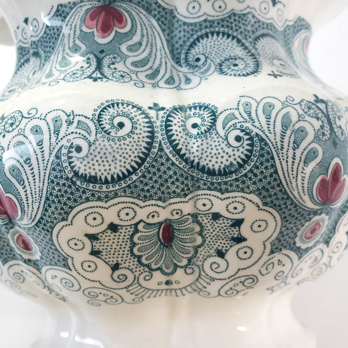 Antique English Green Transferware Teapot 4 Cups Staffordshire, England