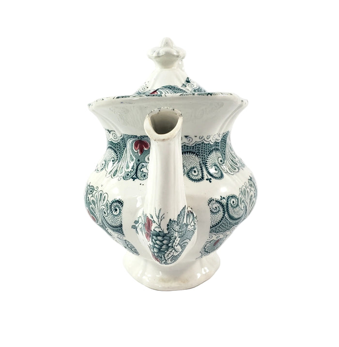Antique English Green Transferware Teapot 4 Cups Staffordshire, England