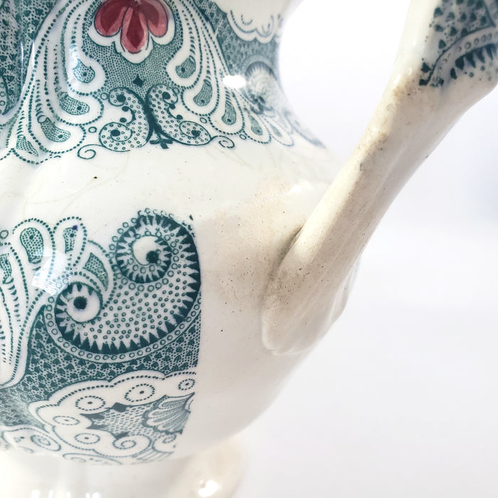 Antique English Green Transferware Teapot 4 Cups Staffordshire, England