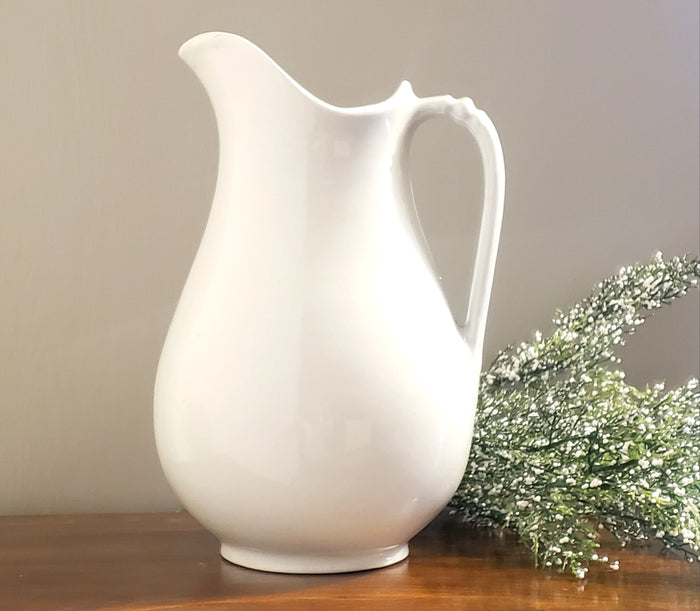 Antique English White Ironstone Pitcher by W & E Corn Burslem, England c. 1800's