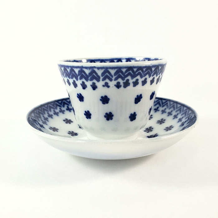 Antique Flow Blue  Handleless Cup & Saucer Amish Snowflake Staffordshire
