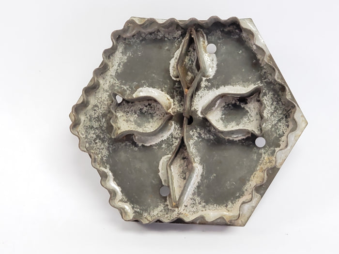 Antique Folk Art Double Tulip Ruffled Hexagon Cookie Cutter Soldered Seams Late 1800s