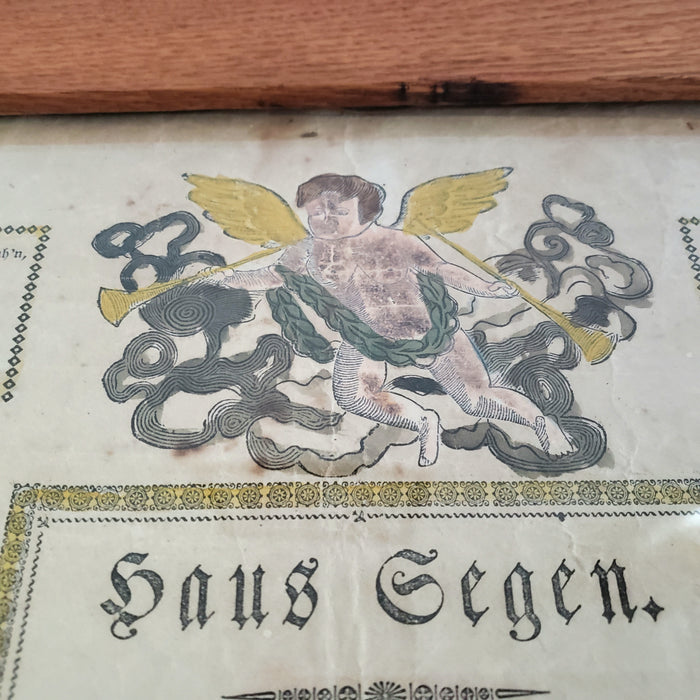 Antique Framed Pennsylvania German Fraktur, HAUS SEGEN - House of Blessing c. 1800's