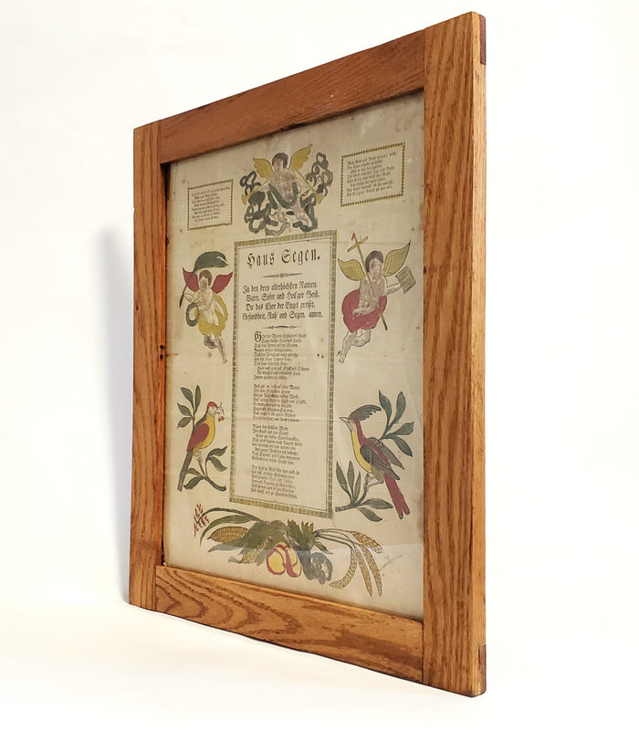 Antique Framed Pennsylvania German Fraktur, HAUS SEGEN - House of Blessing c. 1800's
