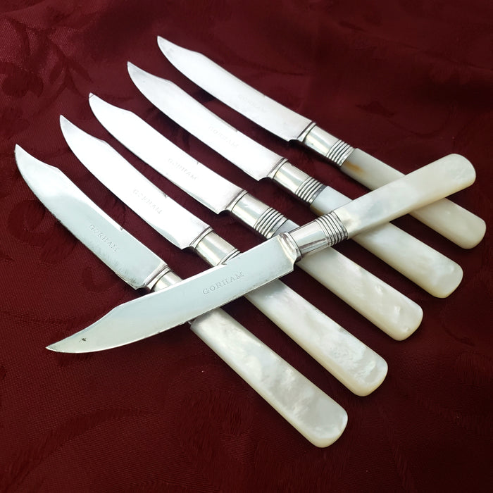 Antique Fruit Knives Mother of Pearl Handles Sterling Ferrule by GORHAM