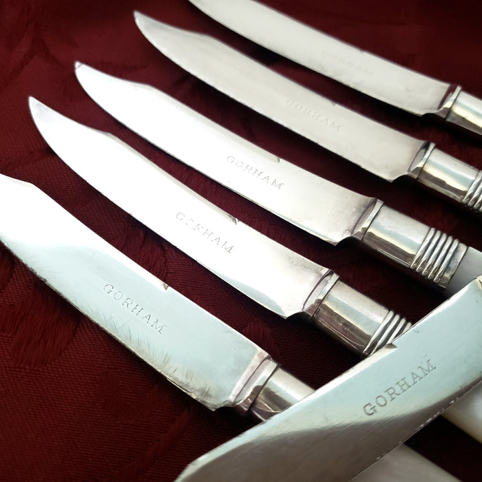 Antique Fruit Knives Mother of Pearl Handles Sterling Ferrule by GORHAM