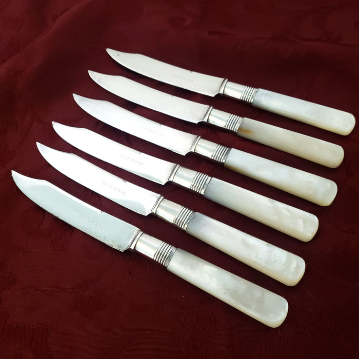 Antique Fruit Knives Mother of Pearl Handles Sterling Ferrule by GORHAM