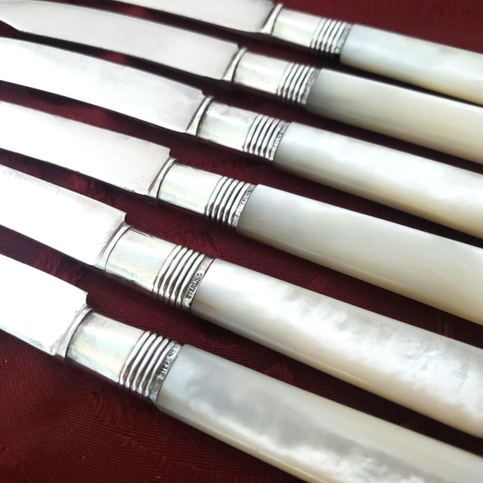 Antique Fruit Knives Mother of Pearl Handles Sterling Ferrule by GORHAM