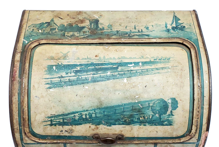 Antique General Store Counter Spice Mustard Bin w/ Litho Nautical Scene