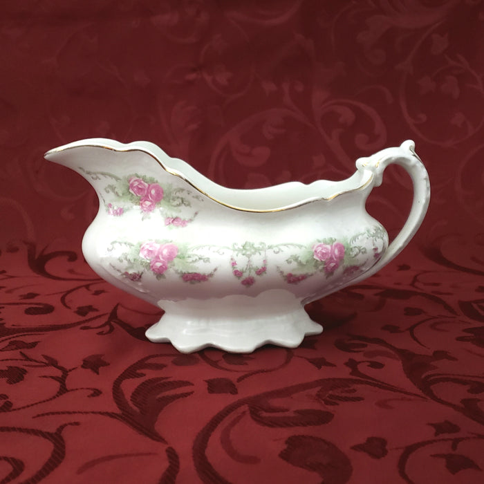Antique Gravy Boat Pink Roses and Swags by Johnson Brothers England ~ 1891-1920