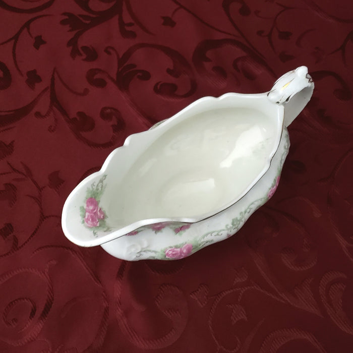 Antique Gravy Boat Pink Roses and Swags by Johnson Brothers England ~ 1891-1920