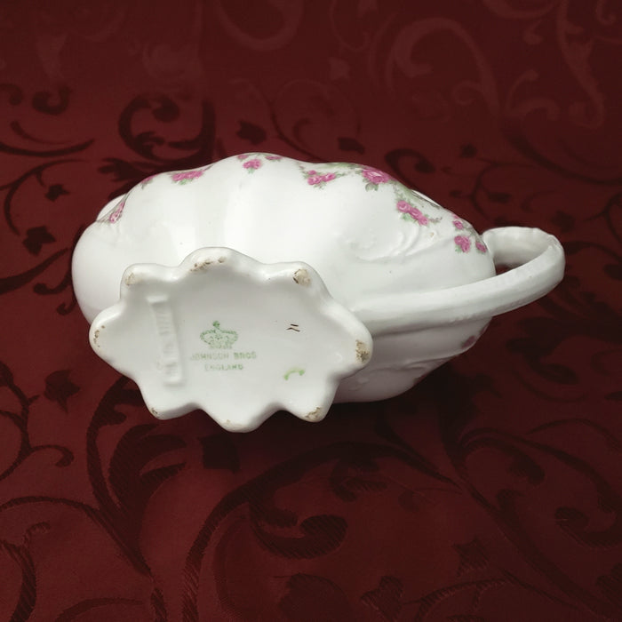 Antique Gravy Boat Pink Roses and Swags by Johnson Brothers England ~ 1891-1920