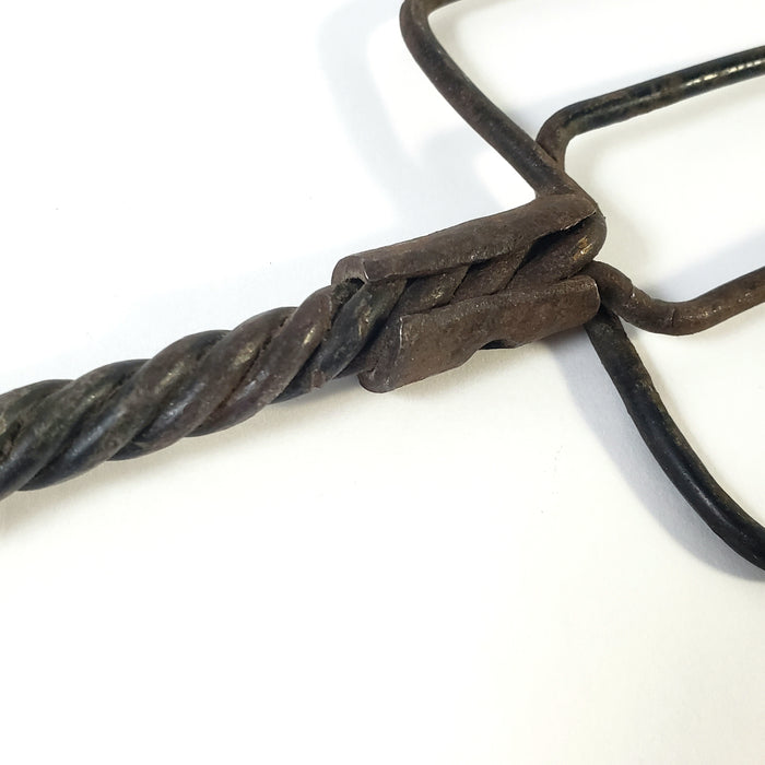Antique Hand-Forged 4-Tine Hearth Fork Twisted Loop Handle Early Kitchen Tool