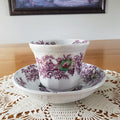 Antique Ironstone Purple Transferware Handleless Cup & Saucer John Wedgwood England