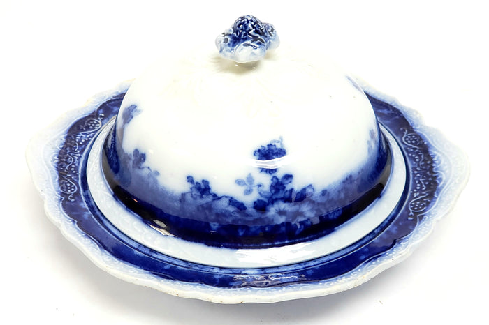 Antique Johnson Brothers Round Covered Butter Dish CLAYTON pattern c 1902