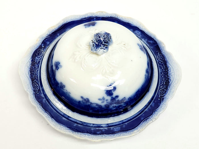 Antique Johnson Brothers Round Covered Butter Dish CLAYTON pattern c 1902