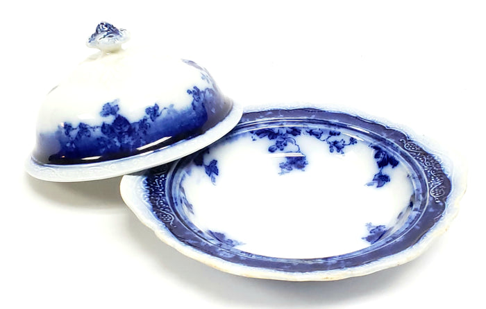 Antique Johnson Brothers Round Covered Butter Dish CLAYTON pattern c 1902