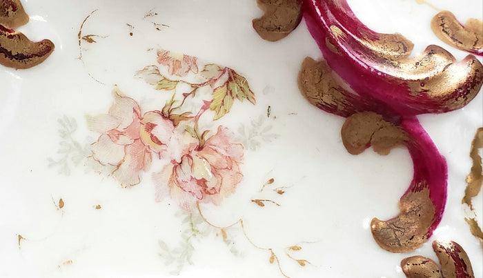 Antique Limoges France Porcelain Oyster Plate with Floral - Pink Roses