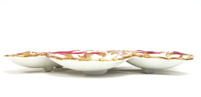 Antique Limoges France Porcelain Oyster Plate with Floral - Pink Roses
