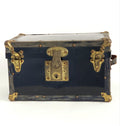 Antique Miniature Salesman Sample Black Flat Top Trunk, Paper Lining, No Tray or Key