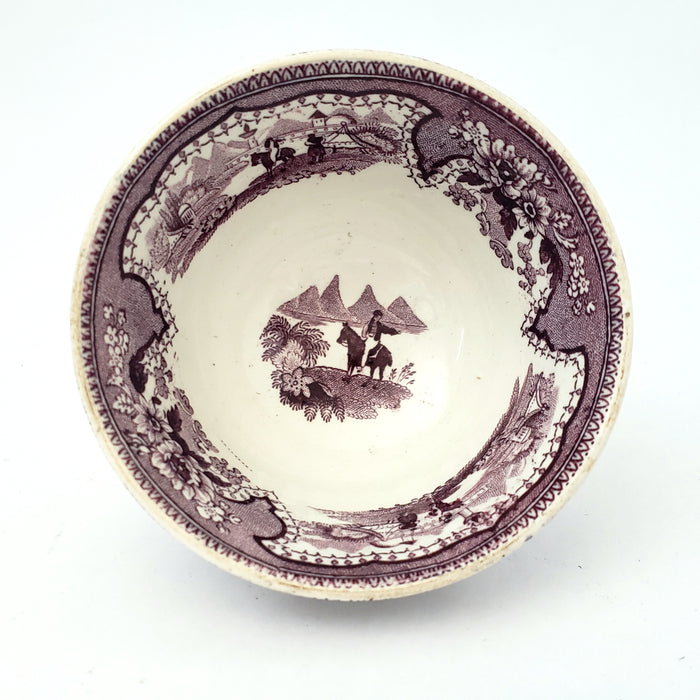 Antique Mulberry Transferware Handleless Cup Damascus Staffordshire England