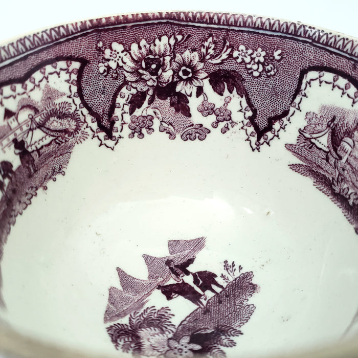 Antique Mulberry Transferware Handleless Cup Damascus Staffordshire England