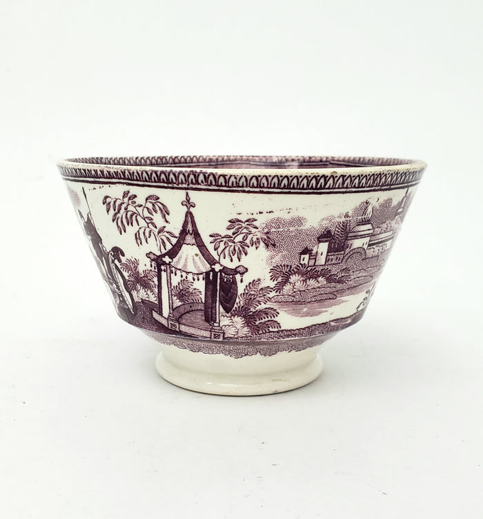 Antique Mulberry Transferware Handleless Cup Damascus Staffordshire England