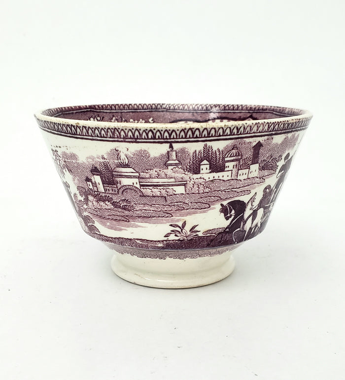 Antique Mulberry Transferware Handleless Cup Damascus Staffordshire England