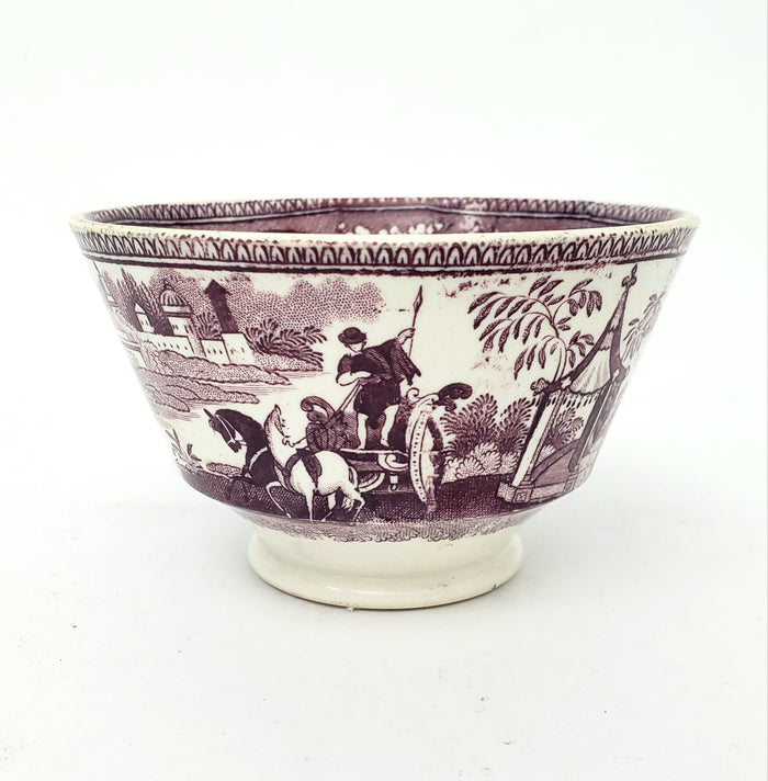 Antique Mulberry Transferware Handleless Cup Damascus Staffordshire England