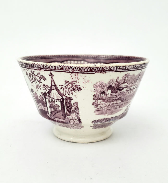 Antique Mulberry Transferware Handleless Cup Damascus Staffordshire England