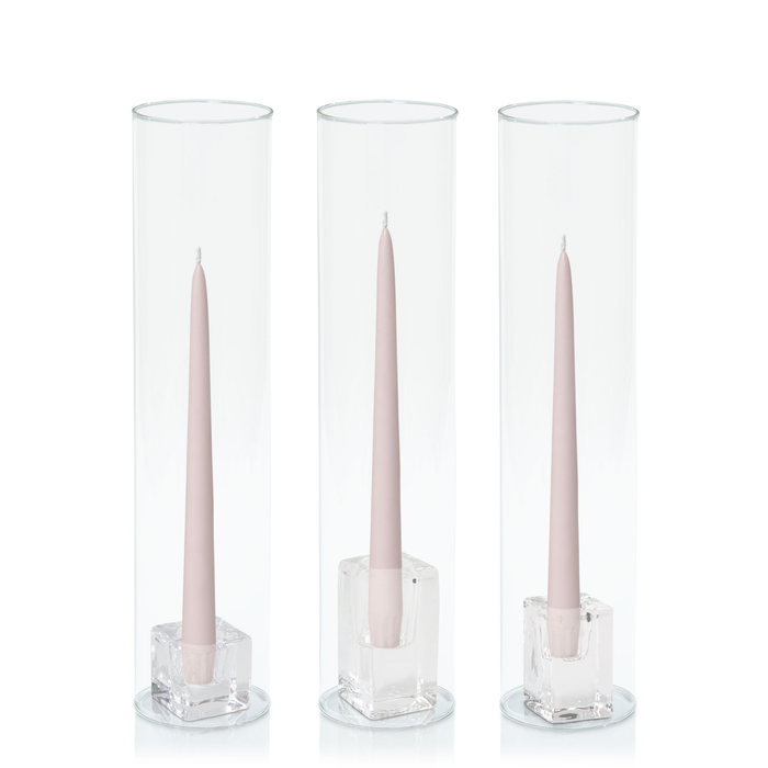 Antique Pink 25cm Taper Candles with Glass Holders and Sleeves Trio - Set of 4 Pack of  4